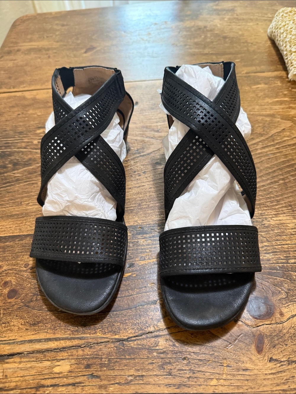 Abella Black Perforated Crisscross Strap Sandals